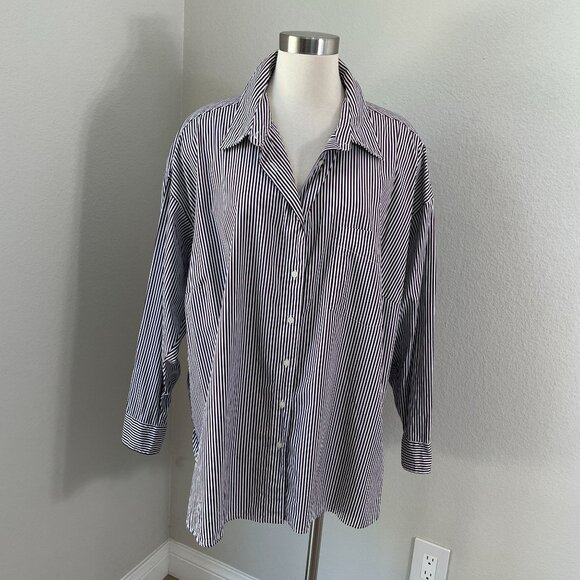LAUREN RALPH LAUREN Womens Plus 3X Brown White Striped Button Up Shirt Blouse - Picture 1 of 11